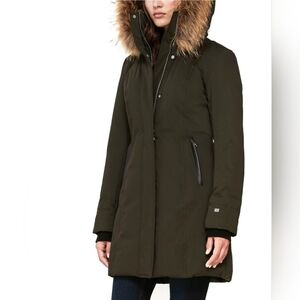 SAOIA & KYO Fur Trim Down Darkgreen Coat Size XS
